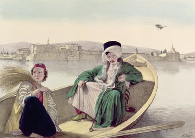 رحلة إلى أثينا والقسطنطينية: قصر وقلعة جانينا ، ينظر إليها من البحيرة ، تركي وشاب يوناني بواسطة لويس بعد دوبري